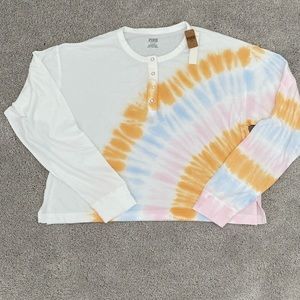 Brand New With Tags Pink by Victoria Secret White Tie Dye Crop Long Sleeve Shirt